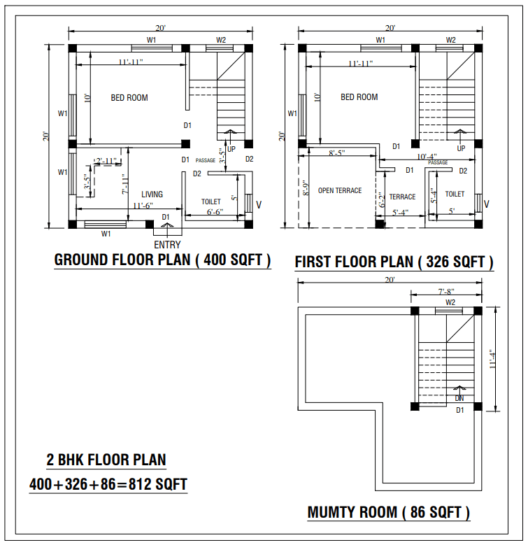 2 BHK floor plan