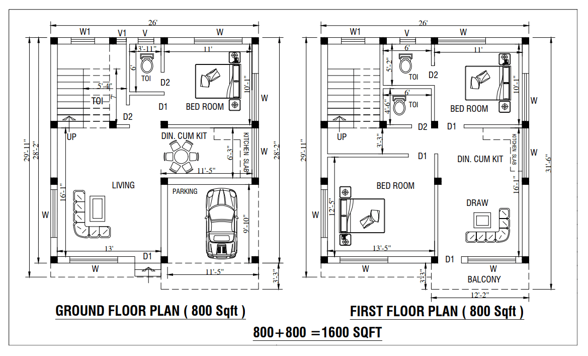 3 BHK floor plan