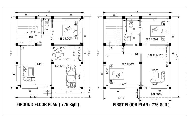3 BHK floor plan